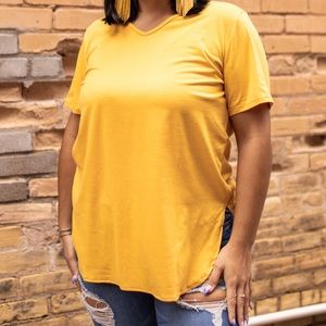 Mustard V-neck side slit shirt